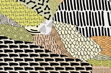 Soyut siyah darbeler, El, Vektör Deseni 'ni çizdi. Geometrik tarzda soyut arkaplan. Soyut çok renkli geometrik desen.