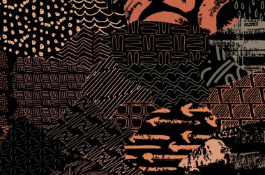 Soyut siyah darbeler, El, Vektör Deseni 'ni çizdi. Geometrik tarzda soyut arkaplan. Soyut çok renkli geometrik desen.