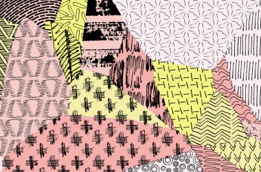 Soyut siyah darbeler, El, Vektör Deseni 'ni çizdi. Geometrik tarzda soyut arkaplan. Soyut çok renkli geometrik desen.