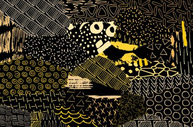 Soyut siyah darbeler, El, Vektör Deseni 'ni çizdi. Geometrik tarzda soyut arkaplan. Soyut çok renkli geometrik desen.