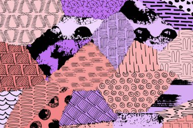 Soyut siyah darbeler, El, Vektör Deseni 'ni çizdi. Geometrik tarzda soyut arkaplan. Soyut çok renkli geometrik desen.