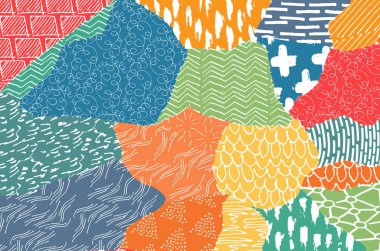 Soyut siyah darbeler, El, Vektör Deseni 'ni çizdi. Geometrik tarzda soyut arkaplan. Soyut çok renkli geometrik desen.