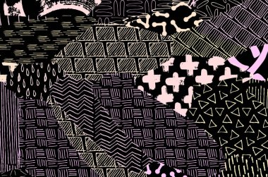 Soyut siyah darbeler, El, Vektör Deseni 'ni çizdi. Geometrik tarzda soyut arkaplan. Soyut çok renkli geometrik desen.