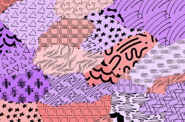 Soyut siyah darbeler, El, Vektör Deseni 'ni çizdi. Geometrik tarzda soyut arkaplan. Soyut çok renkli geometrik desen.