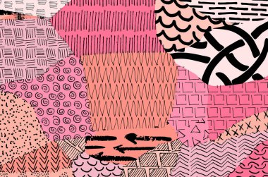 Soyut siyah darbeler, El, Vektör Deseni 'ni çizdi. Geometrik tarzda soyut arkaplan. Soyut çok renkli geometrik desen.