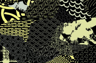 Soyut siyah darbeler, El, Vektör Deseni 'ni çizdi. Geometrik tarzda soyut arkaplan. Soyut çok renkli geometrik desen.