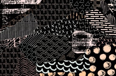 Soyut siyah darbeler, El, Vektör Deseni 'ni çizdi. Geometrik tarzda soyut arkaplan. Soyut çok renkli geometrik desen.