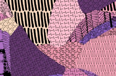 Soyut siyah darbeler, El, Vektör Deseni 'ni çizdi. Geometrik tarzda soyut arkaplan. Soyut çok renkli geometrik desen.