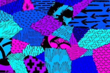 Soyut siyah darbeler, El, Vektör Deseni 'ni çizdi. Geometrik tarzda soyut arkaplan. Soyut çok renkli geometrik desen.