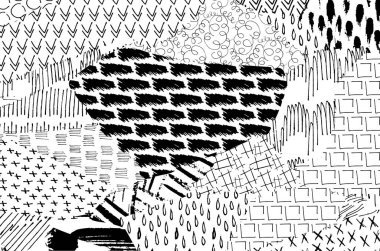 Soyut siyah darbeler, El, Vektör Deseni 'ni çizdi. Geometrik tarzda soyut arkaplan. Soyut çok renkli geometrik desen.