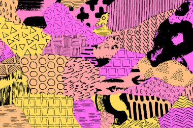 Soyut siyah darbeler, El, Vektör Deseni 'ni çizdi. Geometrik tarzda soyut arkaplan. Soyut çok renkli geometrik desen.