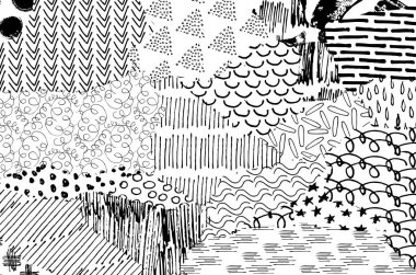 Soyut siyah darbeler, El, Vektör Deseni 'ni çizdi. Geometrik tarzda soyut arkaplan. Soyut çok renkli geometrik desen.