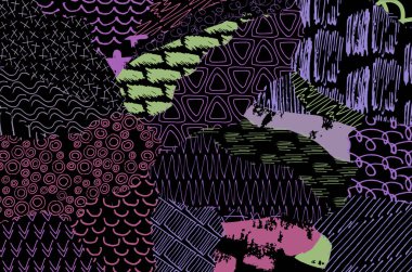 Soyut siyah darbeler, El, Vektör Deseni 'ni çizdi. Geometrik tarzda soyut arkaplan. Soyut çok renkli geometrik desen.