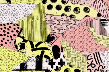 Soyut siyah darbeler, El, Vektör Deseni 'ni çizdi. Geometrik tarzda soyut arkaplan. Soyut çok renkli geometrik desen.