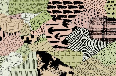 Soyut siyah darbeler, El, Vektör Deseni 'ni çizdi. Geometrik tarzda soyut arkaplan. Soyut çok renkli geometrik desen.