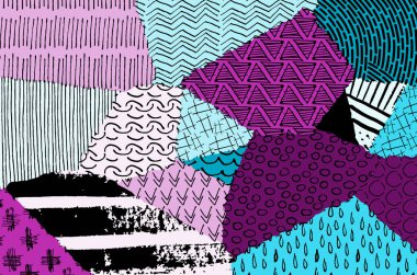 Soyut siyah darbeler, El, Vektör Deseni 'ni çizdi. Geometrik tarzda soyut arkaplan. Soyut çok renkli geometrik desen.