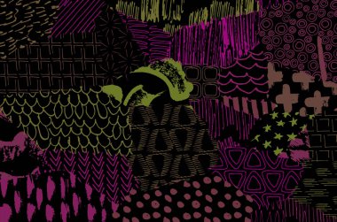 Soyut siyah darbeler, El, Vektör Deseni 'ni çizdi. Geometrik tarzda soyut arkaplan. Soyut çok renkli geometrik desen.