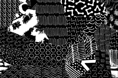 Soyut siyah darbeler, El, Vektör Deseni 'ni çizdi. Geometrik tarzda soyut arkaplan. Soyut çok renkli geometrik desen.