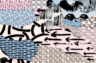 Soyut siyah darbeler, El, Vektör Deseni 'ni çizdi. Geometrik tarzda soyut arkaplan. Soyut çok renkli geometrik desen.