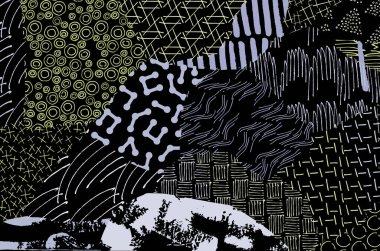 Soyut siyah darbeler, El, Vektör Deseni 'ni çizdi. Geometrik tarzda soyut arkaplan. Soyut çok renkli geometrik desen.