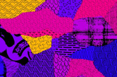 Soyut siyah darbeler, El, Vektör Deseni 'ni çizdi. Geometrik tarzda soyut arkaplan. Soyut çok renkli geometrik desen.