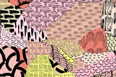 Soyut siyah darbeler, El, Vektör Deseni 'ni çizdi. Geometrik tarzda soyut arkaplan. Soyut çok renkli geometrik desen.