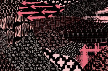 Soyut siyah darbeler, El, Vektör Deseni 'ni çizdi. Geometrik tarzda soyut arkaplan. Soyut çok renkli geometrik desen.