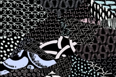 Soyut siyah darbeler, El, Vektör Deseni 'ni çizdi. Geometrik tarzda soyut arkaplan. Soyut çok renkli geometrik desen.