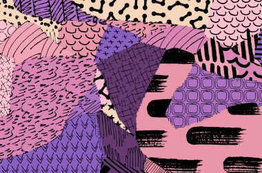 Soyut siyah darbeler, El, Vektör Deseni 'ni çizdi. Geometrik tarzda soyut arkaplan. Soyut çok renkli geometrik desen.