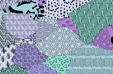 Soyut siyah darbeler, El, Vektör Deseni 'ni çizdi. Geometrik tarzda soyut arkaplan. Soyut çok renkli geometrik desen.