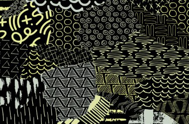 Soyut siyah darbeler, El, Vektör Deseni 'ni çizdi. Geometrik tarzda soyut arkaplan. Soyut çok renkli geometrik desen.