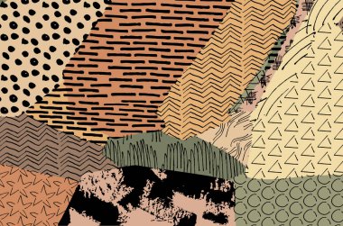 Soyut siyah darbeler, El, Vektör Deseni 'ni çizdi. Geometrik tarzda soyut arkaplan. Soyut çok renkli geometrik desen.