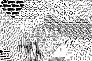 Soyut siyah darbeler, El, Vektör Deseni 'ni çizdi. Geometrik tarzda soyut arkaplan. Soyut çok renkli geometrik desen.