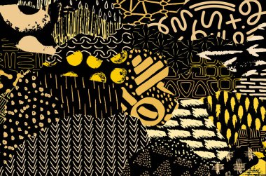 Soyut siyah darbeler, El, Vektör Deseni 'ni çizdi. Geometrik tarzda soyut arkaplan. Soyut çok renkli geometrik desen.