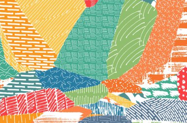 Soyut siyah darbeler, El, Vektör Deseni 'ni çizdi. Geometrik tarzda soyut arkaplan. Soyut çok renkli geometrik desen.