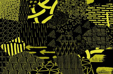 Soyut siyah darbeler, El, Vektör Deseni 'ni çizdi. Geometrik tarzda soyut arkaplan. Soyut çok renkli geometrik desen.