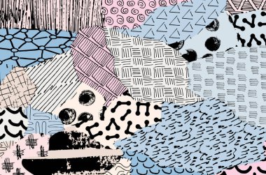 Soyut siyah darbeler, El, Vektör Deseni 'ni çizdi. Geometrik tarzda soyut arkaplan. Soyut çok renkli geometrik desen.