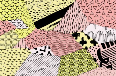 Soyut siyah darbeler, El, Vektör Deseni 'ni çizdi. Geometrik tarzda soyut arkaplan. Soyut çok renkli geometrik desen.