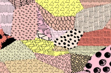 Soyut siyah darbeler, El, Vektör Deseni 'ni çizdi. Geometrik tarzda soyut arkaplan. Soyut çok renkli geometrik desen.