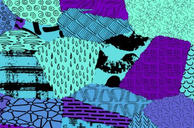 Soyut siyah darbeler, El, Vektör Deseni 'ni çizdi. Geometrik tarzda soyut arkaplan. Soyut çok renkli geometrik desen.