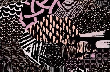 Soyut siyah darbeler, El, Vektör Deseni 'ni çizdi. Geometrik tarzda soyut arkaplan. Soyut çok renkli geometrik desen.