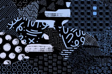 Soyut siyah darbeler, El, Vektör Deseni 'ni çizdi. Geometrik tarzda soyut arkaplan. Soyut çok renkli geometrik desen.