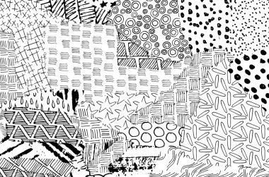 Soyut siyah darbeler, El, Vektör Deseni 'ni çizdi. Geometrik tarzda soyut arkaplan. Soyut çok renkli geometrik desen.