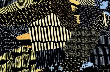 Soyut siyah darbeler, El, Vektör Deseni 'ni çizdi. Geometrik tarzda soyut arkaplan. Soyut çok renkli geometrik desen.