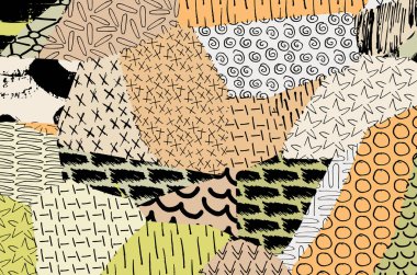 Soyut siyah darbeler, El, Vektör Deseni 'ni çizdi. Geometrik tarzda soyut arkaplan. Soyut çok renkli geometrik desen.