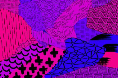 Soyut siyah darbeler, El, Vektör Deseni 'ni çizdi. Geometrik tarzda soyut arkaplan. Soyut çok renkli geometrik desen.