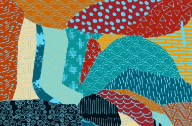 Soyut siyah darbeler, El, Vektör Deseni 'ni çizdi. Geometrik tarzda soyut arkaplan. Soyut çok renkli geometrik desen.