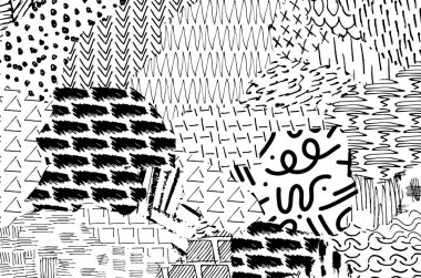 Soyut siyah darbeler, El, Vektör Deseni 'ni çizdi. Geometrik tarzda soyut arkaplan. Soyut çok renkli geometrik desen.