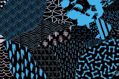 Soyut siyah darbeler, El, Vektör Deseni 'ni çizdi. Geometrik tarzda soyut arkaplan. Soyut çok renkli geometrik desen.