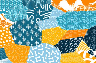 Soyut siyah darbeler, El, Vektör Deseni 'ni çizdi. Geometrik tarzda soyut arkaplan. Soyut çok renkli geometrik desen.